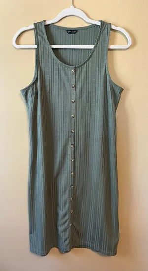 Splash Olive Green Ribbed Button-Front Dress thumbnail 1