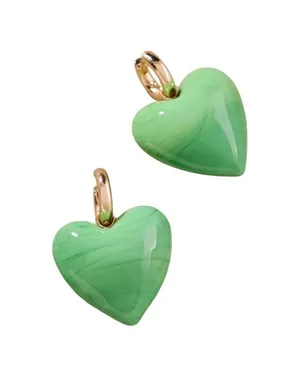 Anthropologie Green Marbled Heart Hoop Earrings 14K Gold Plated‎ NWT thumbnail 1