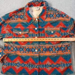Savanna Jane Women's 1X Corduroy Shirt Jacket Western Aztec Red Blue Orange thumbnail 8