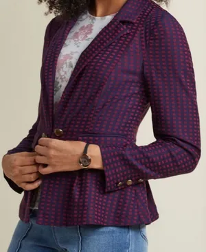 Modcloth Womens small Navy & Maroon Grid Print Bow Back dressy Casual blazer thumbnail 1