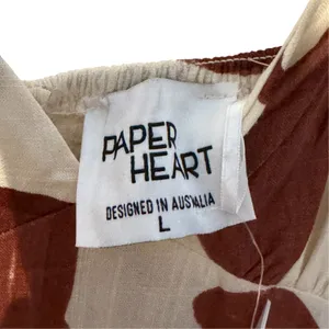 Paper Heart Women Tank Dress Floral Leaf Cream Burgundy V-Neck Coastal Large NWT thumbnail 5
