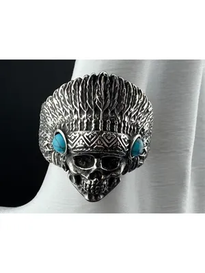 Native American Skull Men's Stainless Steel Ring Size 11 thumbnail 4