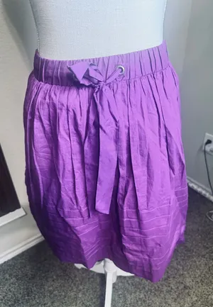 Odille Fuchsia Purple Cotton Mini Skirt Elastic Waist Tie M thumbnail 1