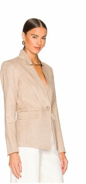 Veronica Beard Linen Blend Upcollar Dickey Blazer in Tan size 6 thumbnail 1