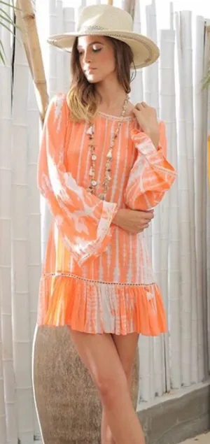 Anthropologie Z&L European Luxury Coral Tie Dye Beach Cover Up with Tassels thumbnail 1
