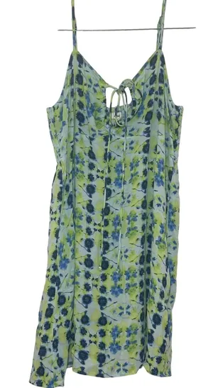 Aerie Blue Lime Green Floral Tie Front Smocked Back Cami Mini Dress Large beach thumbnail 1