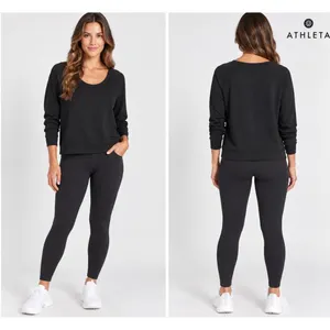 Athleta Seasoft Scoop Neck Sweatshirt Women's Small Black Pullover Modal Blend thumbnail 2