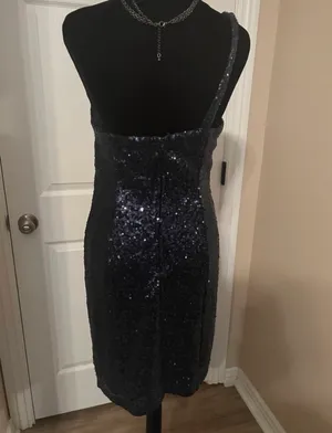 Sexy blue sequin one shoulder cocktail dress thumbnail 5