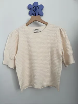 Madewell Small Puff Sleeve Merino‎ Wool & Silk Sweater Ivory Office Work Fall thumbnail 3