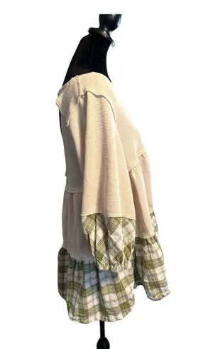 Shades Of Fall 3/4 Sleeve Plaid Rib Knit Tiered Tunic Balloon Sleeve Women’s Med thumbnail 7