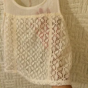 Free People Eyelet Mesh Crop Top Tank White Small thumbnail 2