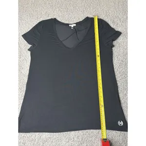 Victoria's Secret L Super Soft PINK Black Criss Cross Strappy V-Neck T-Shirt thumbnail 4
