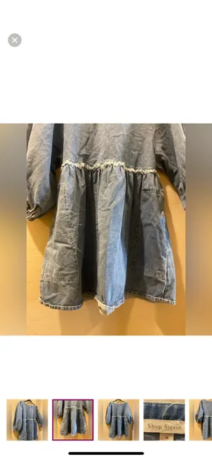 Shop Stevie | Long Sleeve Denim Puff Sleeve Distressed Dress thumbnail 3