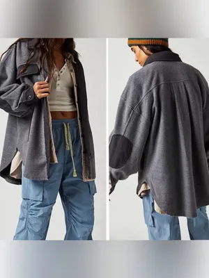 Free People Ruby Distressed Oversized Jacket Gray Large thumbnail 2