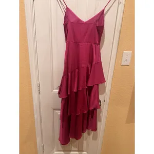 Lulus Charming Crush Hot Pink Satin Tiered Ruffled Midi Dress size xs thumbnail 8