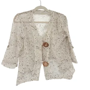 Hailey Lyn Open Weave Cardigan Womens Top Sz L Coastal Lagenlook Boho Button thumbnail 2