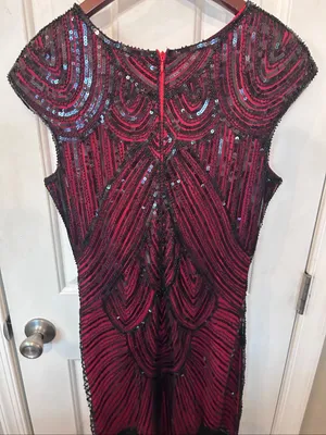 Flapper Dress 1920 Beaded/Fringed/Sequins Size L Black/Red thumbnail 5