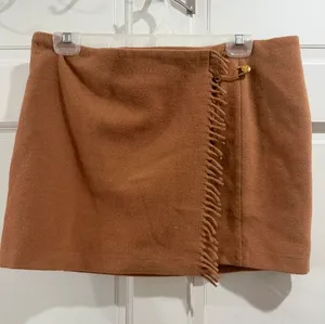 PINK Victoria's Secret Camel Brown Wrap Mini Skirt with Fringe Size xxl thumbnail 1