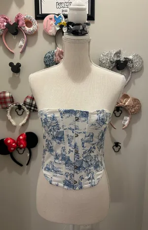 Blue Toile Corset Size M thumbnail 1