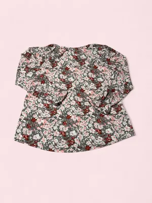 Floral V-Neck Long-Sleeve Blouse in Pink & Green thumbnail 2