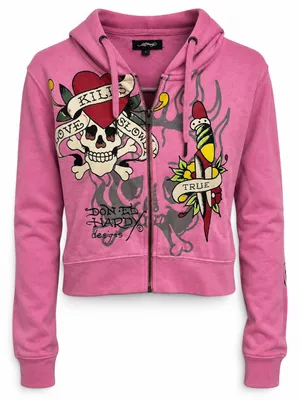 Ed Hardy Pink "Love Kills Slowly" Tiger Dagger Zip-Up Hoodie (Size L) thumbnail 2