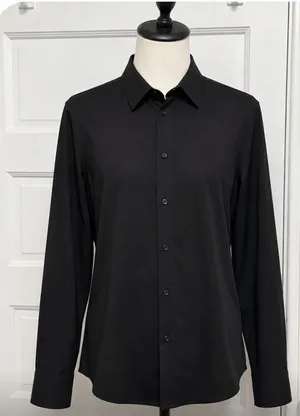 ZARA Men's Black Solid Dress Shirt XL Long Sleeve Button Front Point Collar thumbnail 1