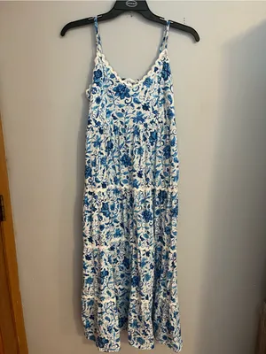 Blue Floral Tiered Maxi Dress with Spaghetti Straps thumbnail 2