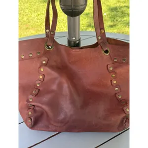 Nine West Vintage America Brown Leather Tote Studded Boho Shoulder Bag Handbag thumbnail 9
