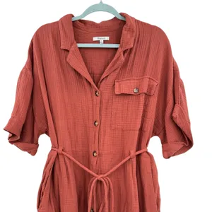 Madewell Lightspun Belted Safari Romper Shorts Short Sleeve‎ Gauze Rust Size XL thumbnail 4