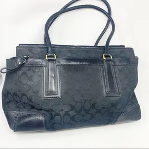 Coach Signature Hampton Black Monogram Canvas Leather Handbag thumbnail 3