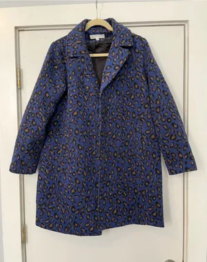Adyson Parker Blue Leopard Print Pea Coat cheetah size large jacket thumbnail 1