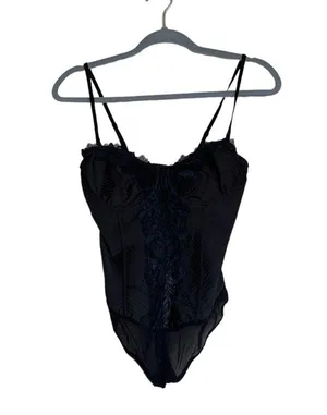NWOT Free People Black Good Luck Charm Bodysuit In Black thumbnail 7