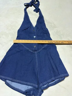 Selfie Leslie NWT Glowing halter neck Dark Blue Denim Romper XS MSRP$90 thumbnail 3