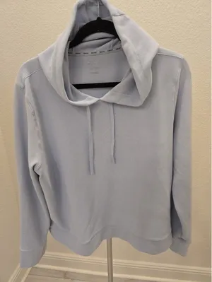 DKNY Waffle Knit Hoodie XXL Womens Light Blue Thermal Pullover Lounge Sweatshirt thumbnail 1