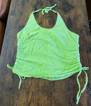 Y2K Halter Green Ruched top Size L thumbnail 1
