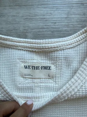 Free People We The Free Waffle Knit Body Mixed Media Print Knit Cuffs Top Size L thumbnail 2