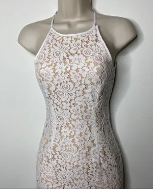 Keepsake white beige floral lace fitted mini dress XXS C7 thumbnail 6