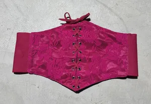 Lavish By Daisy Corset Bustier Large PVC Pink Floral Lace Up Front Sexy Lingerie thumbnail 1