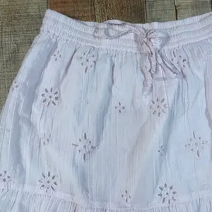 Aerie Light Pink Cotton Eyelet Ruffle Mini Skirt Elastic Waist Medium M Boho thumbnail 2