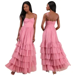 Lulus Endlessly Darling Dusty Rose Mesh Tiered Tie-Strap Maxi Dress size XL NWT thumbnail 2