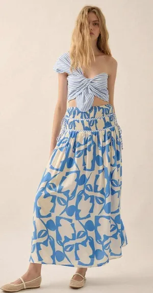 Promesa Cabana Floral Tie Detail Maxi Skirt Blue - Small thumbnail 7