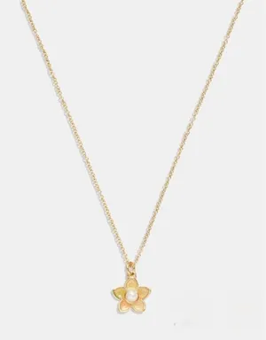 Coach Gold Tone Flower Pendant Necklace with Pearl Accent thumbnail 1