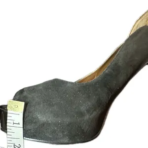 Guess Black Suede and Gold Peep-Toe Heels thumbnail 4