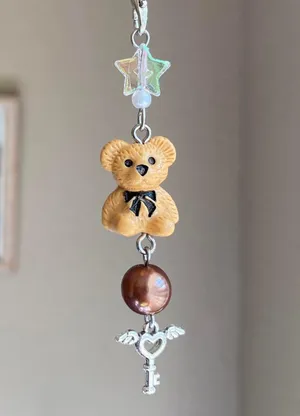 Handmade Kawaii retro y2k style teddy bear phone strap/accessory/keychain/bag charm/display🩵 thumbnail 1
