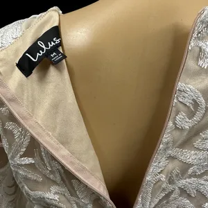 Lulus Celebration Hour Cream Lace Sequin Embroidered Zip Back Mini Dress Medium thumbnail 5