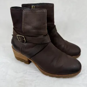 Sorel Cate Buckle Bootie‎ Dark Brown Leather Suede Ankle Boots NL3916-205 6 thumbnail 1