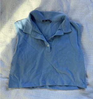 ZARA Blue Collared Crop Top thumbnail 1