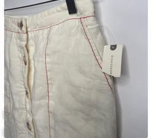 NWOT Anthropologie Amadi 100% linen cream button down red stitching skirt sz Sm thumbnail 3