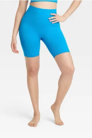 All In Motion Women's Seamless High Rise Rib Bike Shorts 6" Blue Small NWT thumbnail 1