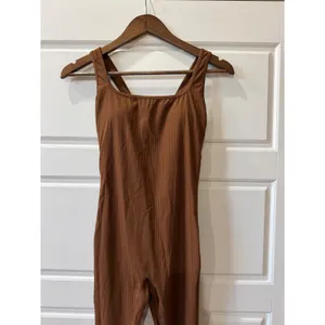 Halara Brown Jumpsuit Ribbed Cut‎ Out Back XS Athleisure Minimalist thumbnail 3